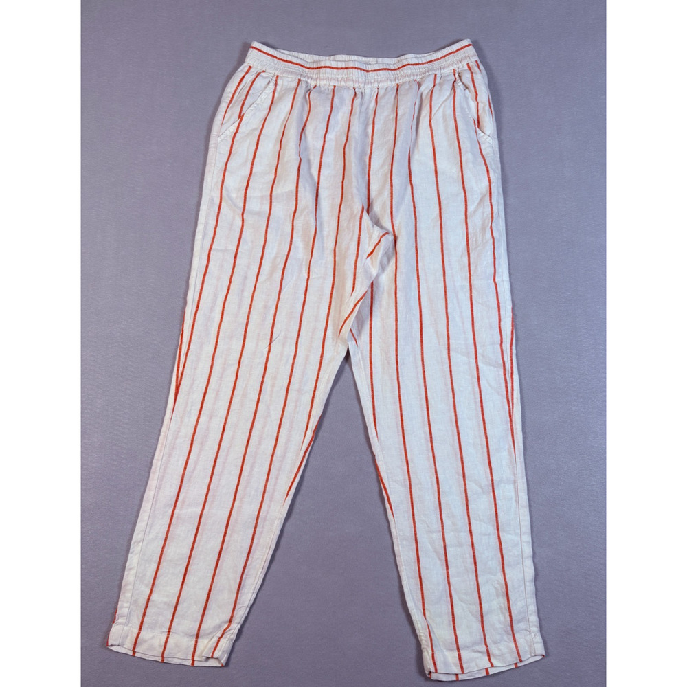 C&C California Pants Womens Large Orange White Striped 100% Linen Beach Good - Picture 2 of 7